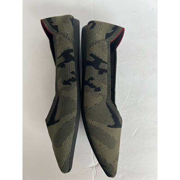 Seven For All Mankind Elsa Canvas Camo Green Black Pointed Toe Flat Shoes Sz 9 - Picture 5 of 8